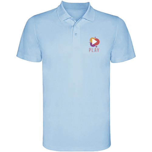 Branded Roly Monzha Short Sleeve Men's Sports Polo in Sky Blue from Total Merchandise