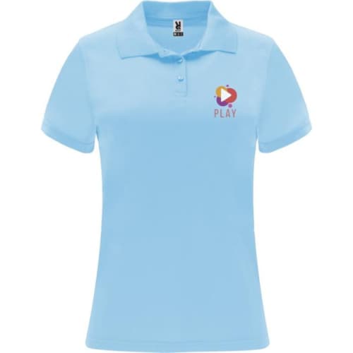 Logo printed Roly Monzha Short Sleeve Women's Sports Polo in Sky Blue from Total Merchandise