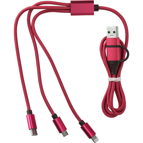 Logo Branded 3-in-1 Charging Cable with a design from Total Merchandise - Red