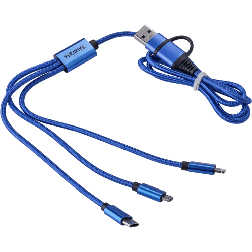 Logo Branded 3-in-1 Charging Cable with a printed design from Total Merchandise - Blue