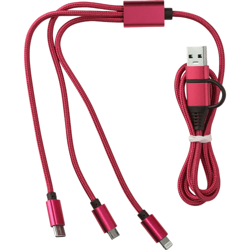 Logo Branded 3-in-1 Charging Cable with a design from Total Merchandise - Red
