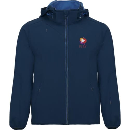 Printed Roly Siberia Unisex Softshell Jacket with a design from Total Merchandise - Navy Blue