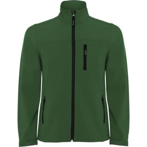 Custom printed Roly Antartida Mens Softshell Jackets with a design from Total Merchandise - Green