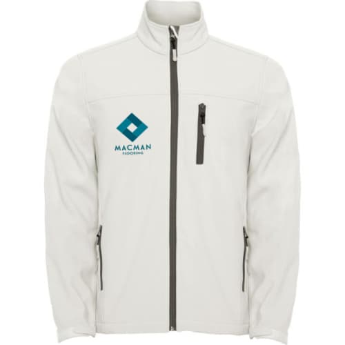 Printed Roly Antartida Men's Softshell Jacket with a design from Toal Merchandise - Pearl white