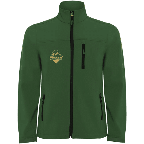 Custom printed Roly Antartida Mens Softshell Jackets with a design from Total Merchandise - Green