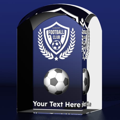 Custom Branded Sports Crystal Dome Tower Award with Football Design and Custom Engraved Text