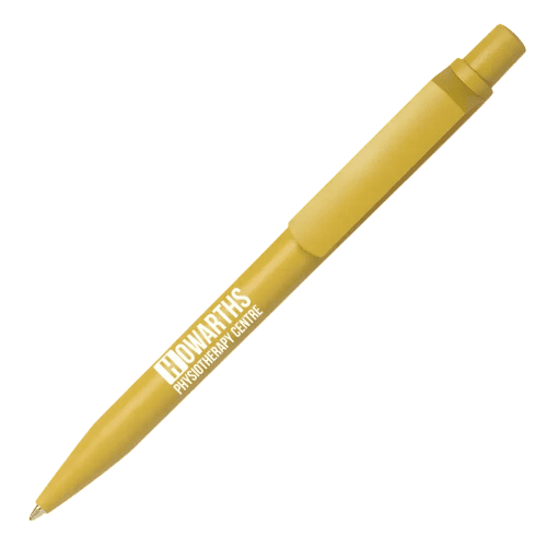 Custom branded Matte Recycled Ball Pen in Yellow with a design from Total Merchandise