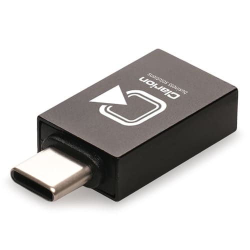 Promotional USB-A to Type-C Adaptor in Black customised with your logo from Total Merchandise