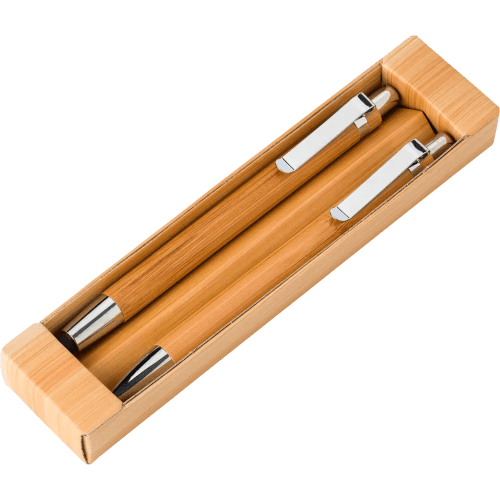 Custom branded Bamboo Pen and Pencil Set with a design from Total Merchandise