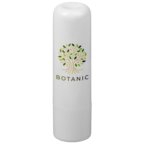 Logo branded GRS Recycled Vegan Lip Balm Tubes with a design from Total Merchandise - White