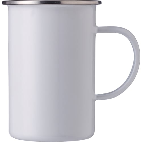 Branded Enamelled Steel Mug with a design from Total Merchandise - White