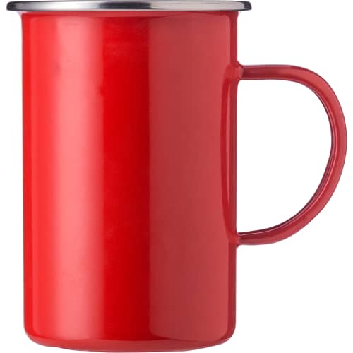 Custom branded Enamelled Steel Mug with a printed design from Total Merchandise - Red
