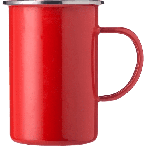 Custom branded Enamelled Steel Mug with a printed design from Total Merchandise - Red