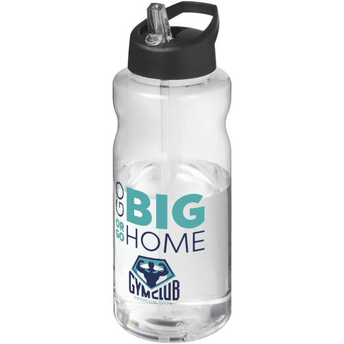 Branded H2O Active® Big Base 1 Litre Spout Lid Sport Bottle in Clear/Black from Total Merchandise
