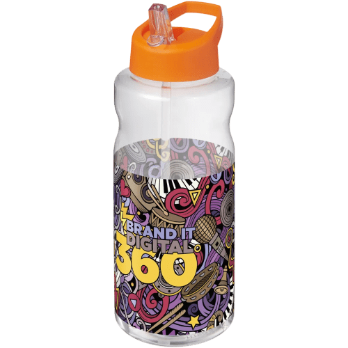 Branded H2O Active® Big Base 1 Litre Spout Lid Sport Bottle in Clear/Orange from Total Merchandise
