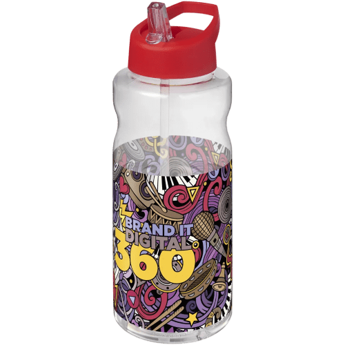 Logo Branded H2O Active® Big Base 1 Litre Spout Lid Sport Bottle in Clear/Red from Total Merchandise