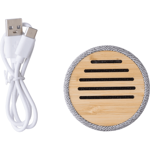 Promotional printed Bamboo Wireless Speaker with a design from Total Merchandise