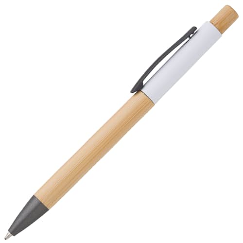 Custom branded Bamboo Ballpens with a design from Total Merchandise - White