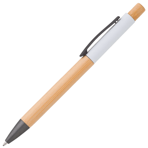 Custom branded Bamboo Ballpens with a design from Total Merchandise - White