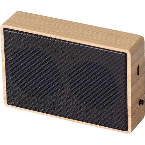 Logo-branded Bamboo wireless Speaker with Solar Charging from Total Merchandise