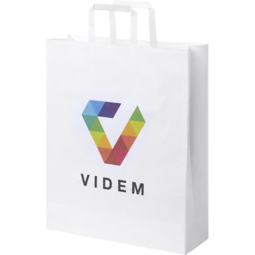 Custom branded Large White Kraft Paper Bag With Flat Handles with design from Total Merchandise