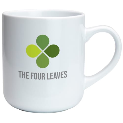 Logo branded White Clover Mug with a printed design from Total Merchandise