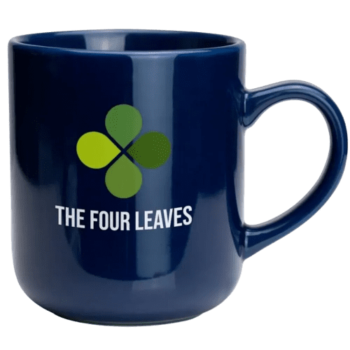 Promotional printed Midnight Blue Clover Mug with a design from Total Merchandise