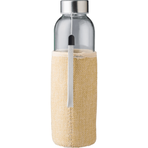 Custom Branded 500ml Glass Bottle with Jute Sleeve in Clear/Brown from Total Merchandise