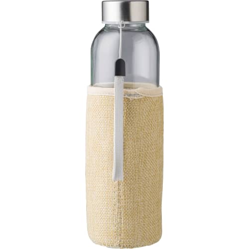 Custom Branded 500ml Glass Bottle with Jute Sleeve in Clear/Brown from Total Merchandise