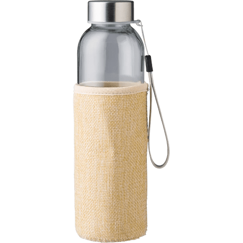 Promotional 500ml Glass Bottle with Jute Sleeve in Clear/Brown from Total Merchandise