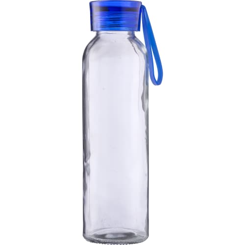 Custom Branded 500ml Glass Bottle with Coloured Lid in Clear/Light Blue from Total Merchandise