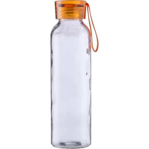 Custom Printed 500ml Glass Bottle with Coloured Lid in Clear/Orange from Total Merchandise