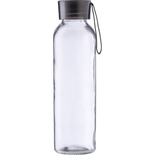 Personalisable 500ml Glass Bottle with Coloured Lid in Clear/Black from Total Merchandise