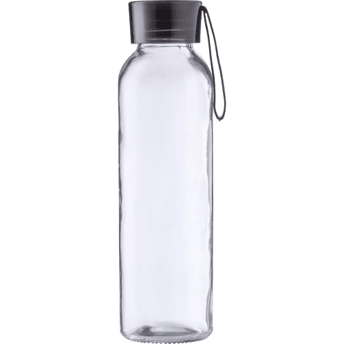 Personalisable 500ml Glass Bottle with Coloured Lid in Clear/Black from Total Merchandise