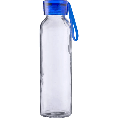 Custom Branded 500ml Glass Bottle with Coloured Lid in Clear/Light Blue from Total Merchandise