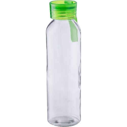 Logo Printed 500ml Glass Bottle with Coloured Lid in Clear/Lime from Total Merchandise