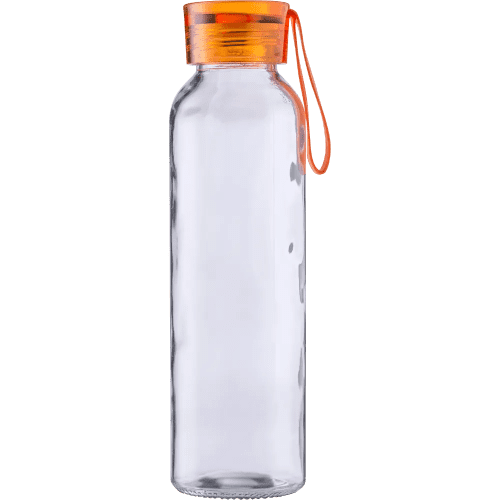 Custom Printed 500ml Glass Bottle with Coloured Lid in Clear/Orange from Total Merchandise
