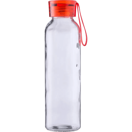 Logo Branded 500ml Glass Bottle with Coloured Lid in Clear/Red from Total Merchandise