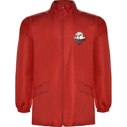 Logo Printed ROLY Escocia Unisex Lightweight Rain Jacket in Red from Total Merchandise