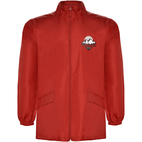 Logo Printed ROLY Escocia Unisex Lightweight Rain Jacket in Red from Total Merchandise