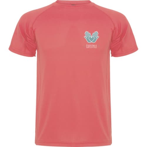 Logo Printed ROLY Montecarlo Short Sleeve Men's Sports T-Shirt in Fluor Coral from Total Merchandise