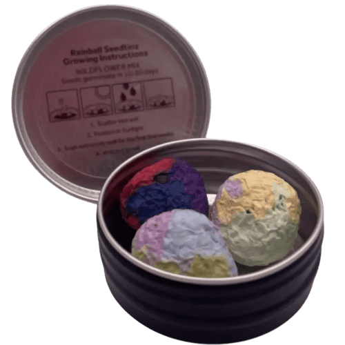 Custom branded Rainball Seed Tins with a design from Total Merchandise