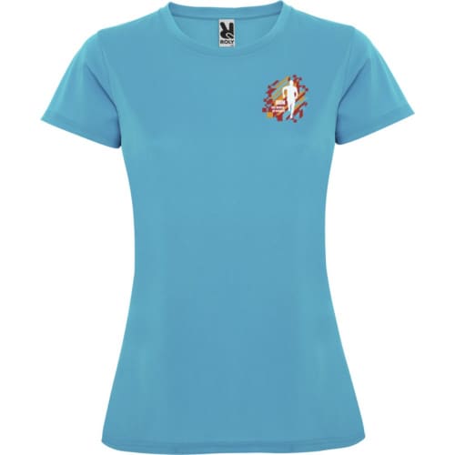 Logo printed ROLY Montecarlo Short Sleeve Women's Sports T-Shirt in Turquoise from Total Merchandise