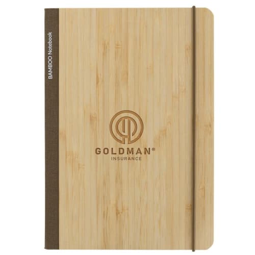 An image of the Bamboo A5 Notebook engraved with a company logo from Total Merchandise