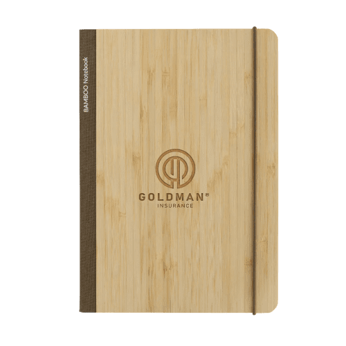 An image of the Bamboo A5 Notebook engraved with a company logo from Total Merchandise
