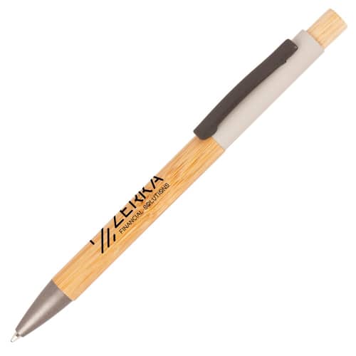 Personalisable Tian Bamboo Ballpen in Grey printed with your logo from Total Merchandise