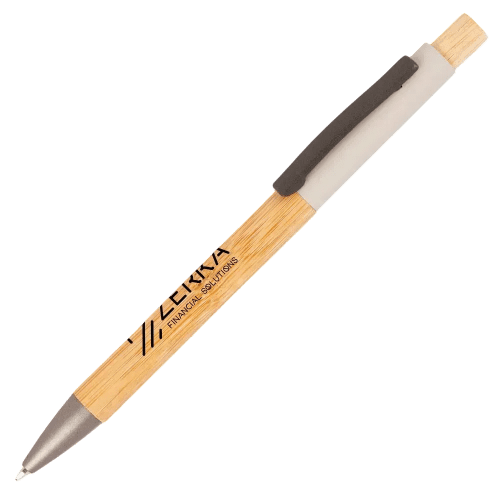 Personalisable Tian Bamboo Ballpen in Grey printed with your logo from Total Merchandise