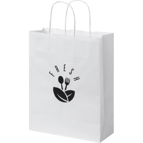 Promotional Medium White Kraft Paper Bag with Twisted Handles in White from Total Merchandise