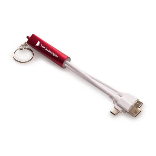 Promotional Light Up USB C Charger Keyring in Red engraved with your logo from Total Merchandise