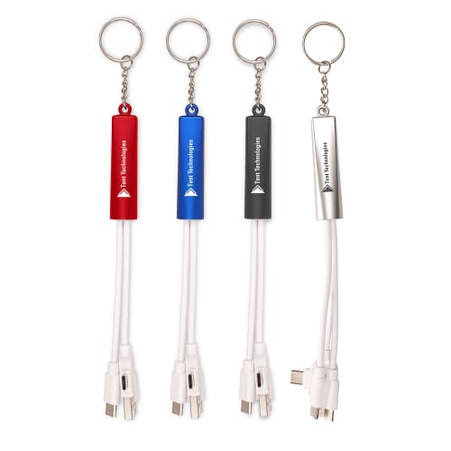 An image of all the different coloured Light Up USB-C Charger Keyrings from Total Merchandise